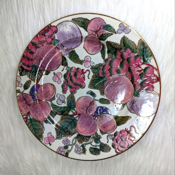 Toyo Cloisonne Pink And Purple Fruit Plate 10.5 in